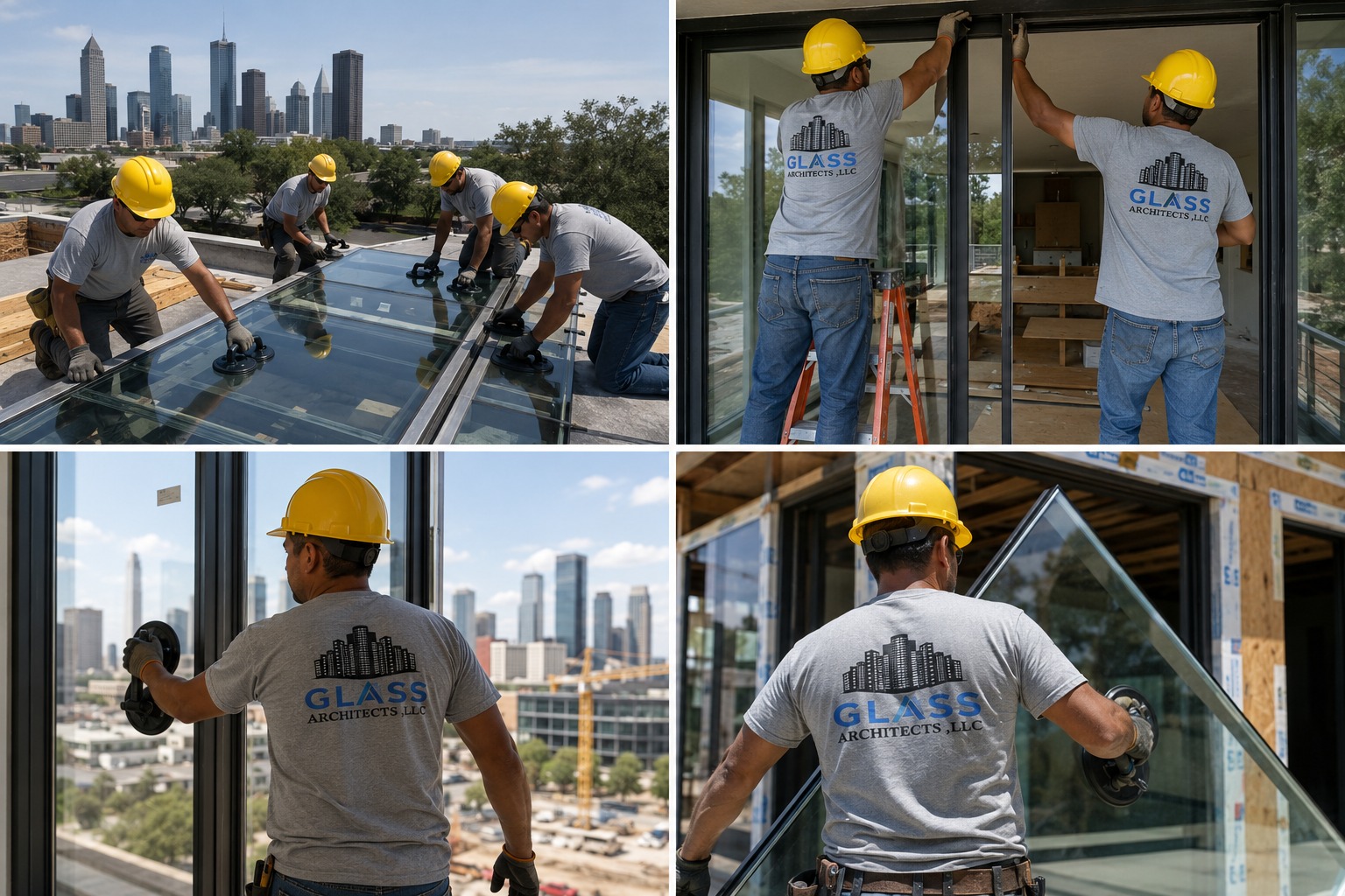 Trusted Glass Pros glazing professionals installing a large commercial glass panel